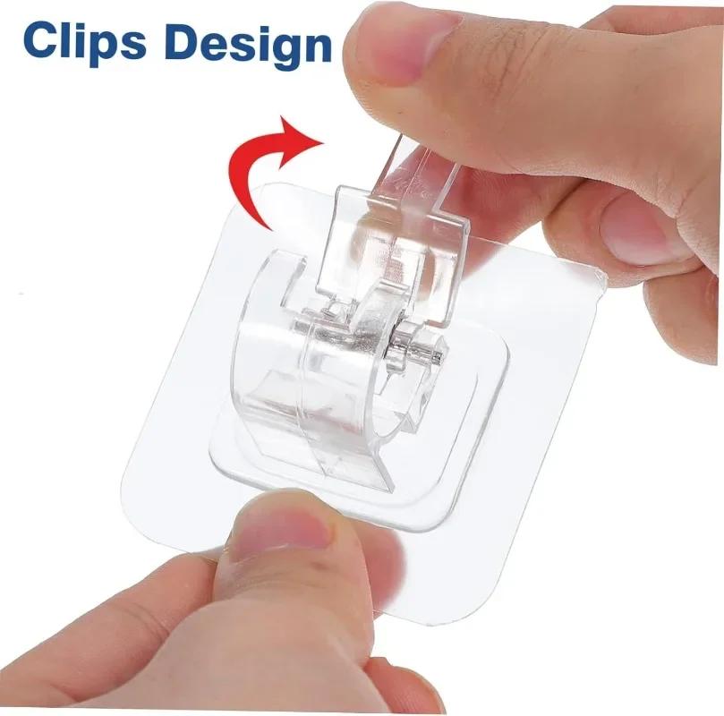 Self Adhesive Curtain Rod Holder Nail-Free Adjustable Clamp Hooks Kitchen Bathroom No Drilling Wall Hanging Rack Hook Bracket