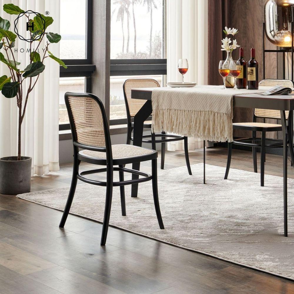 Homlly Natural Rattan Solid Wood Dining Chair