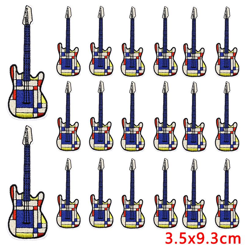 10pcs Wholesale New Art Wind Electric Guitar Embroidery Patches Diy Creative Cartoon Iron On Patches For Clothing Jackets Decor 