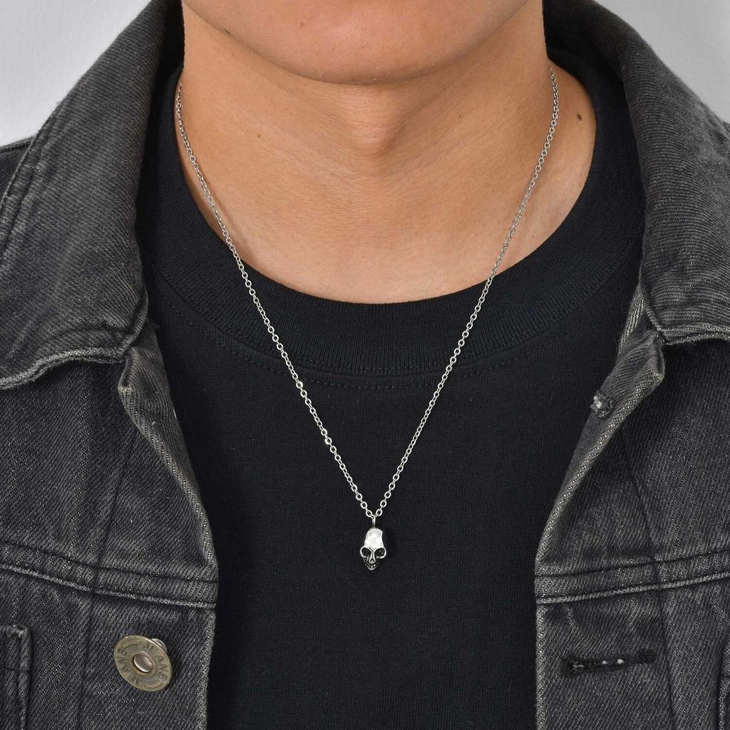 Retro Punk Stainless Steel Skull Necklace for Men,Rock Small Personality Pendant Necklace,Halloween Jewelry