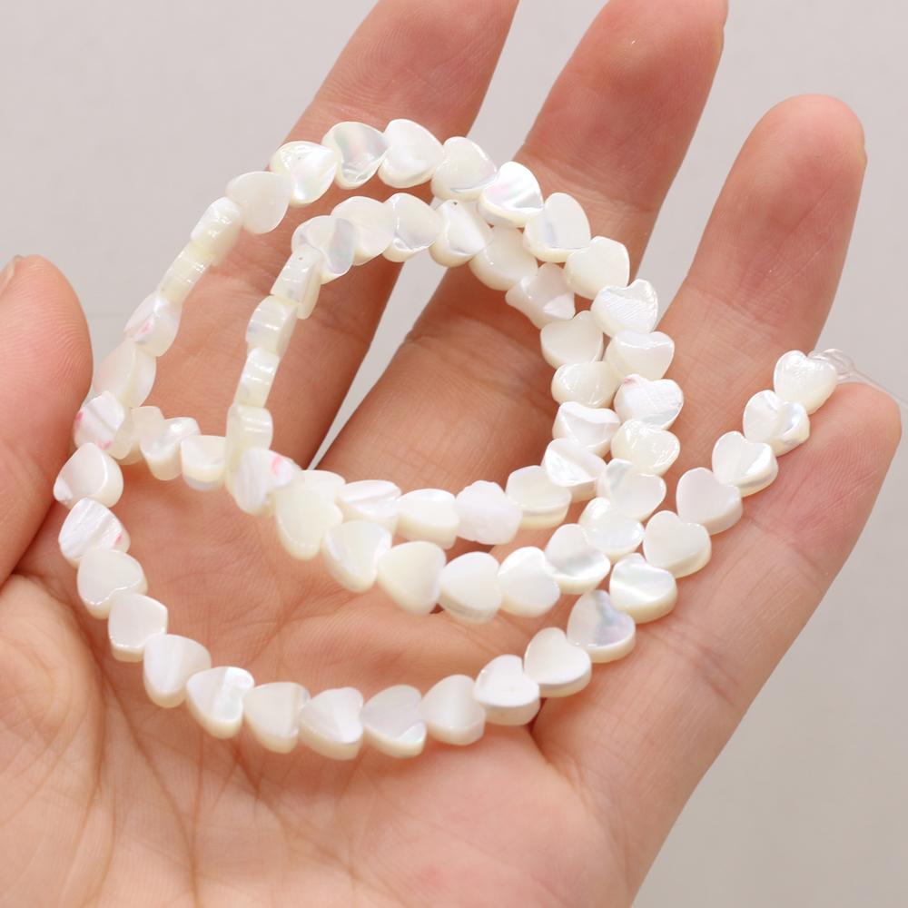 1 Strand Heart Natural Seawater Shell Beads 6mm 8mm 10mm 12mm Beading Loose Spacer Beads for Jewelry Making DIY Necklace Bracelet Accessories 38cm