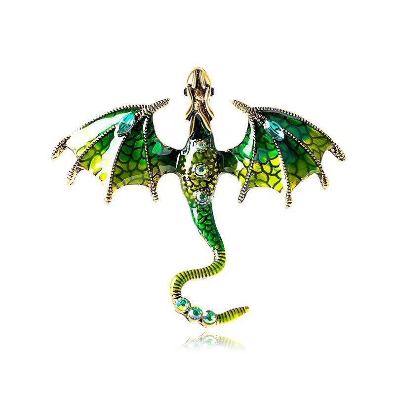 Retro Oil Dripping Flying Dragon Brooch Rhinestone Inlaid Enamel Brooches Pin