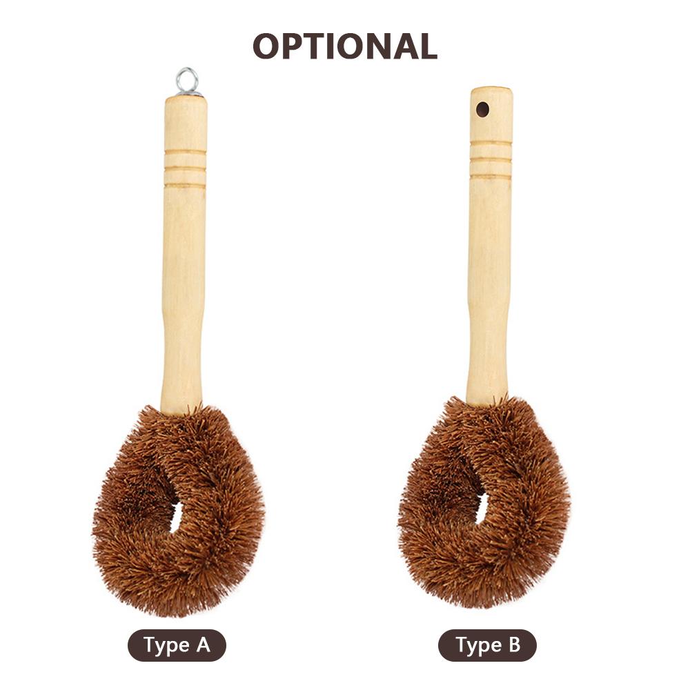 Coconut Fiber Dish Brush Pot Brush Wooden Handle Pan Dish Cleaning Brush Nonstick Pan Cleaner Dishwashing Brush for Kitchen Eco Friendly