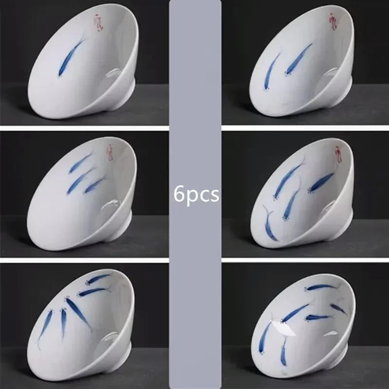 

6pcs Chinese Style Blue and White Porcelain Ceramic Tea Set Teacup Hand Painted Teacup Household Master Cup Drinkware Supplies 8.5x3.5cm 50ml