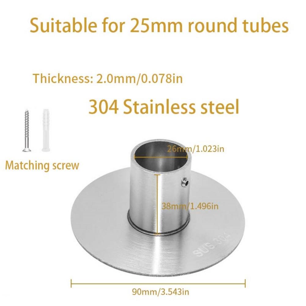 201 304 Stainless Steel Universal Flange Seat Rotatable Wardrobe Curtain Rod Towel Round Tube Holder Bracket Furniture Fittings