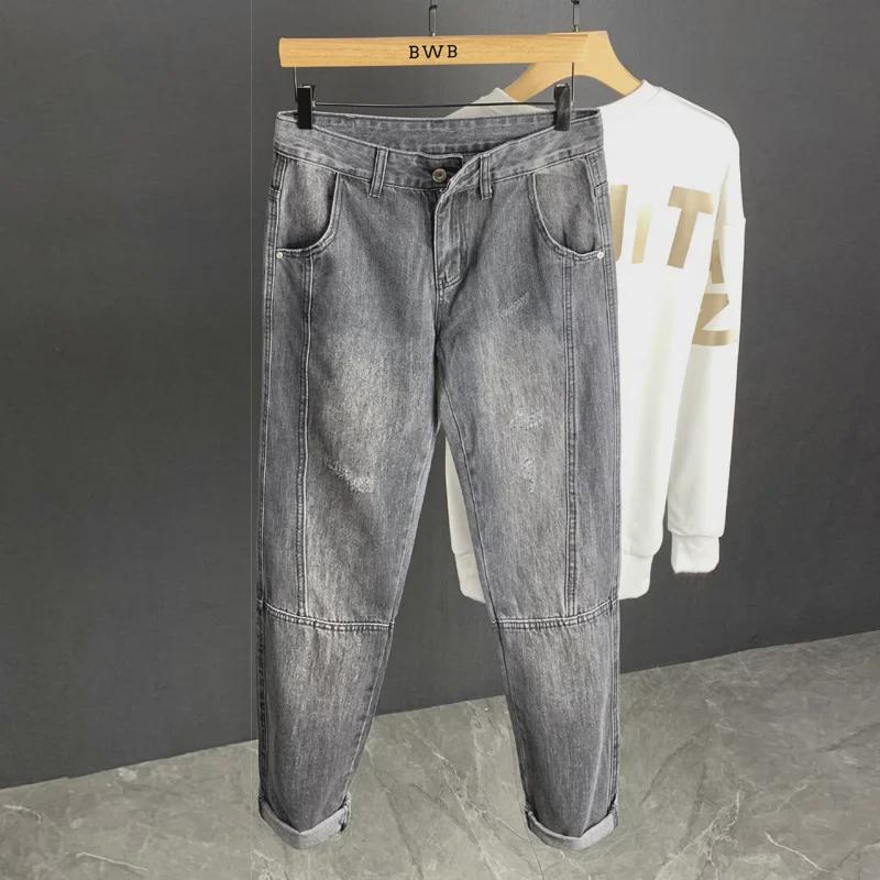 

Мужские прямые джинсы слегка свободного кроя - повседневный уличный стиль для осени и зимы 34 серый