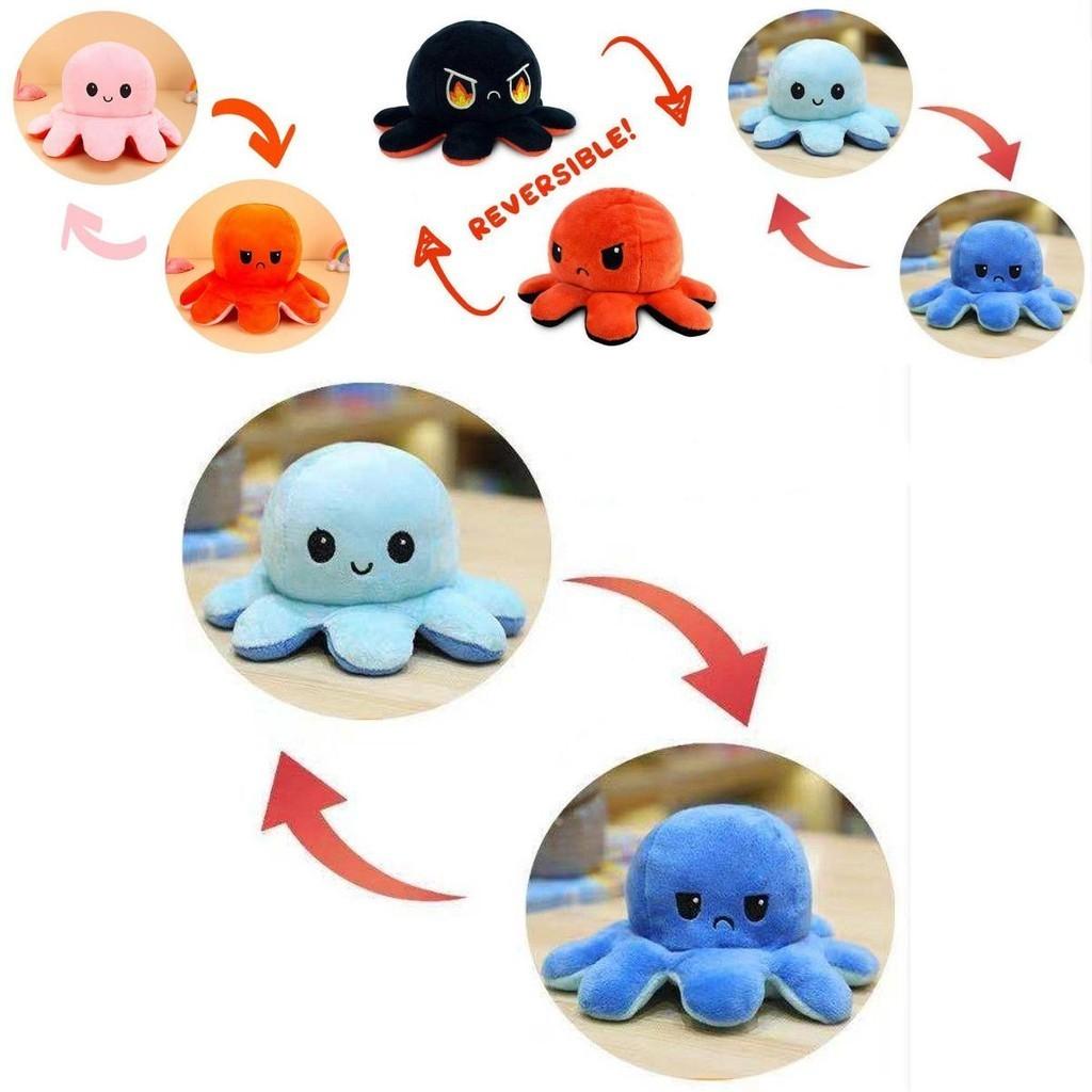 Adorable Juguete de Peluche de Pulpo Reversible de Doble Cara para Niños con Textura Suave