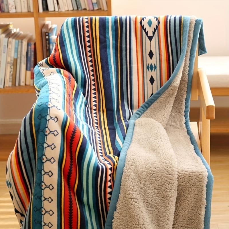 Nordic Bohemian Flannel Sherpa Blanket Double Layer Thick Warm Cozy Throw for Nap Sofa Bed Camping Household Products Decoration