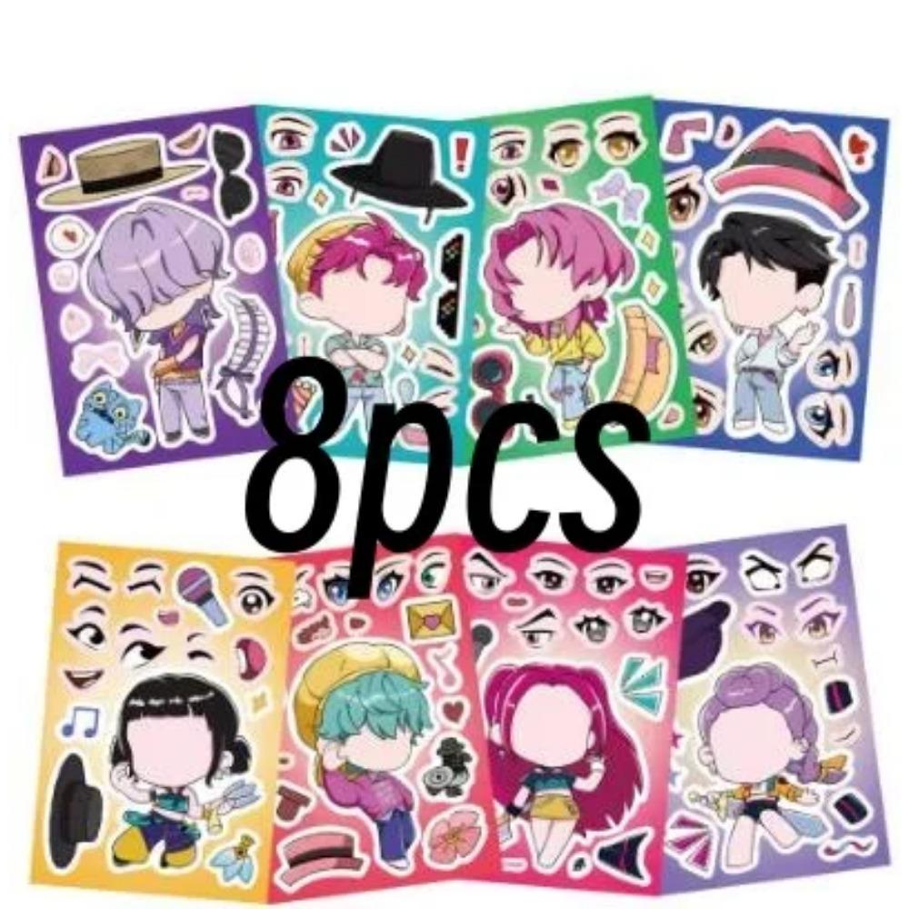 

New Sheets Funny Kpop Demon Hunters Make A Face Puzzle Stickers Kids DIY Game Children Jigsaw Toy Gift