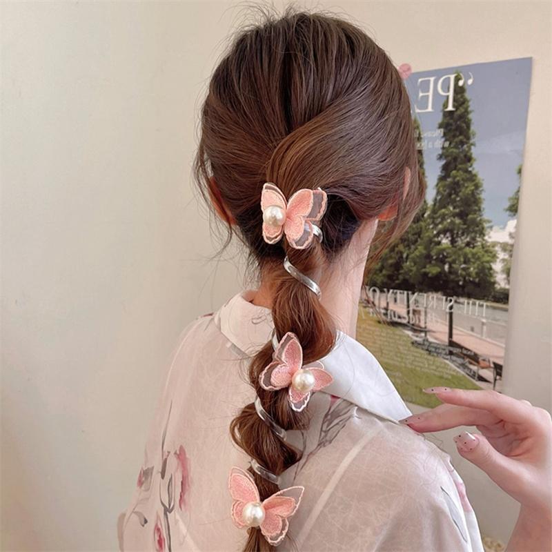 Schmetterling Perle Glattes Haarseil Haarbänder Stirnband Telefondraht Haarbänder Pferdeschwanz Haarseil