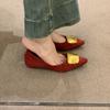 MUKEKe inner height increase pointed retro red wedding shoes women's shoes 2025 spring and autumn temperament with skirt evening single shoes
