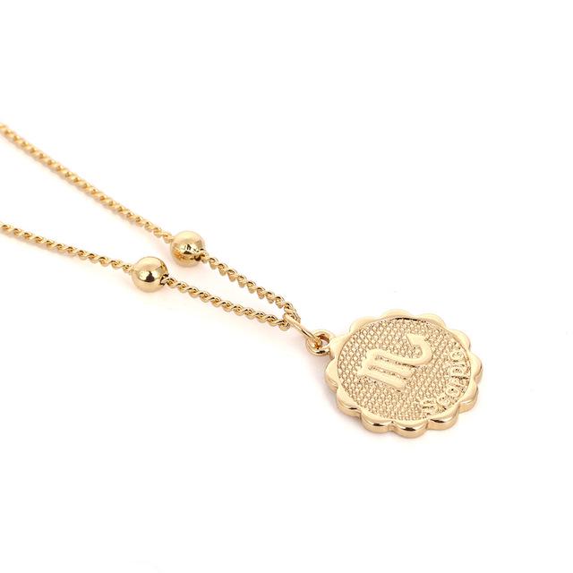 Carved Coin Pendant Women Jewelry Twelve Constellations Long Chain Necklace Carved Coin Pendant Women Jewelry Twelve Constellations Long Chain Necklace
