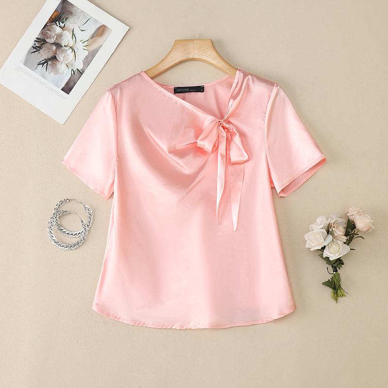 

ZANZEA Женская повседневная асимметричная блузка с V-образным вырезом и короткими рукавами для лета 5XL розовый