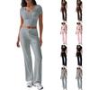 Women's Set Two Piece Short Sleeve Cropped Tops Matching Flare Pants Sets Casual