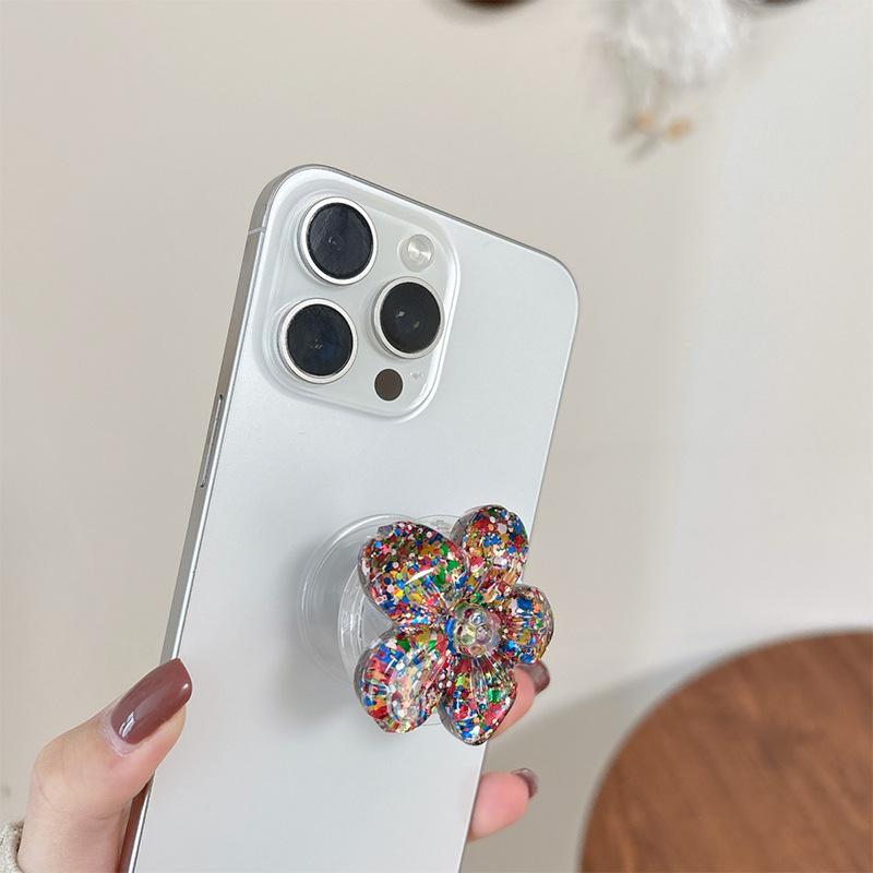 Glitter Sequins Three-Dimensional Flowers Mobile Phone Airbag Bracket Paste Ring Desktop Lazy Watching Drama Girl Heart
