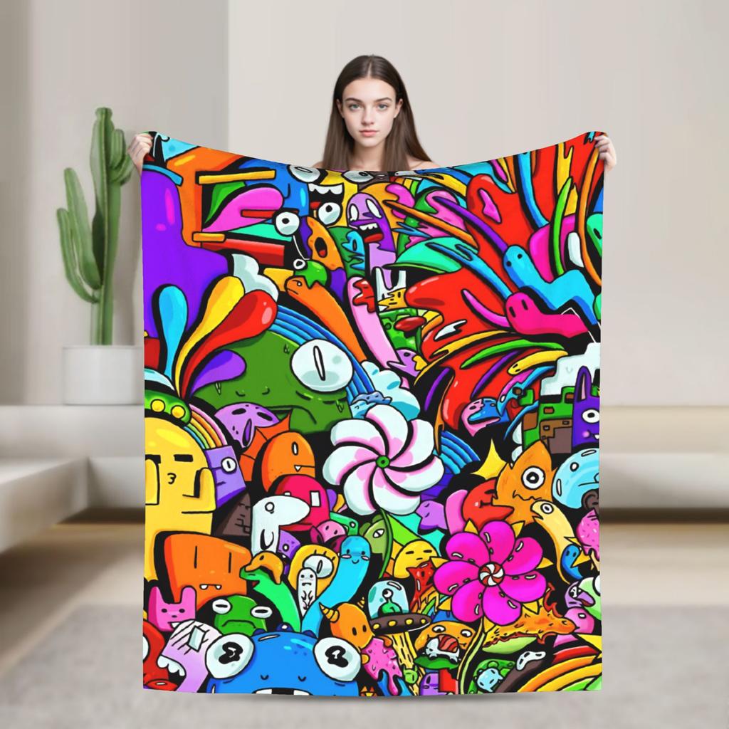 Cartoon Cute Doodle Blanket Quality Soft Throw Blanket Winter Boy Girl Bedroom Funny Bedspread