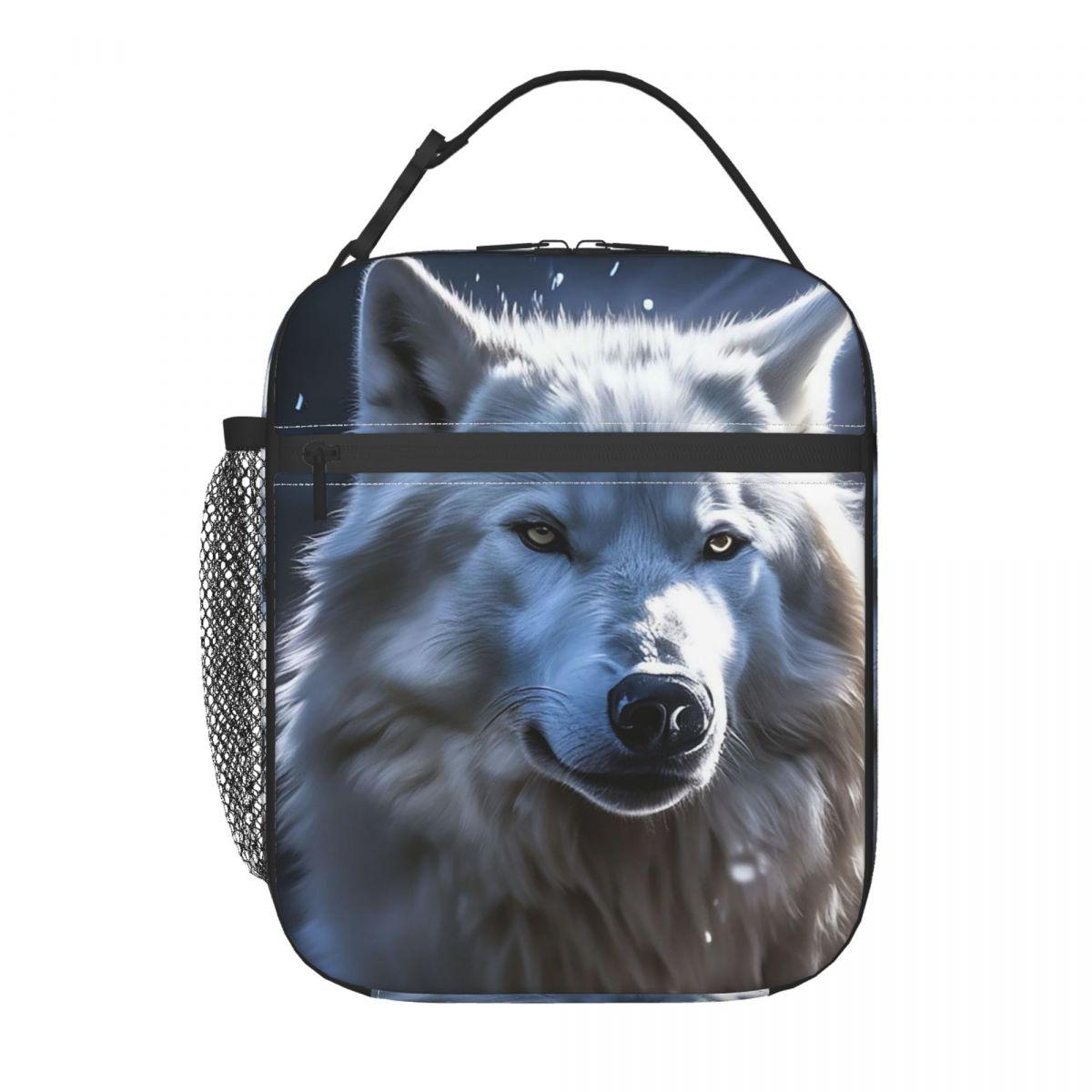 

White Wolf Oil Painting Print Insulated Lunch Bag for Kids School Cooler Thermal Food Box Tote Leakproof Lunch Boxes Container One Size