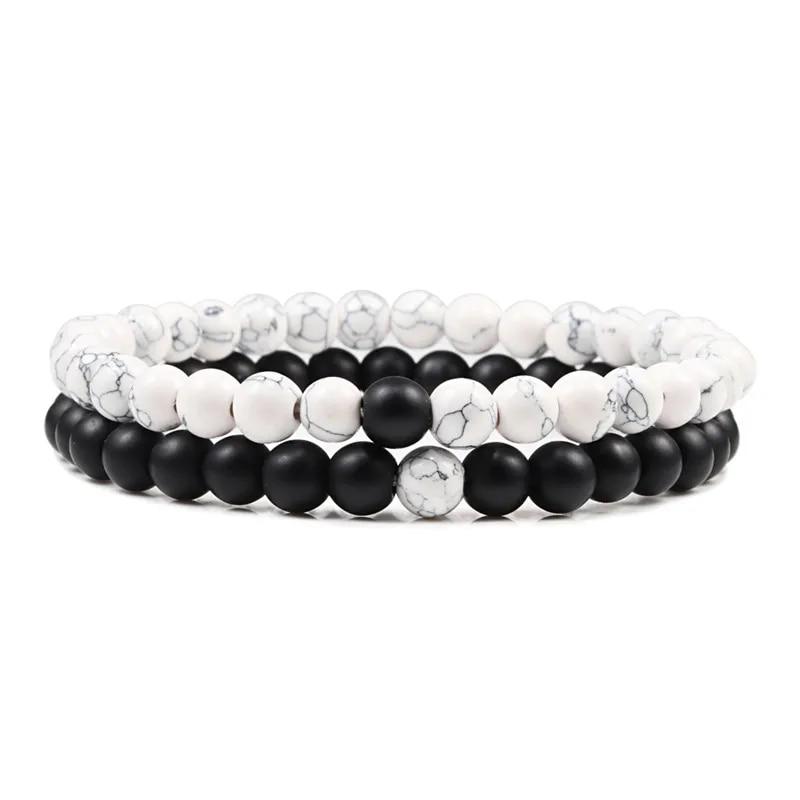 Set Armband Paare Distanz Schwarz Weiß Natur Lavastein Tigerauge Perlen Yoga Armbänder für Männer Frauen Elastisches Seil Schmuck