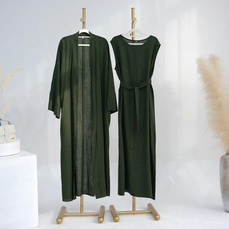 New Middle East Dubai Solid Cardigan Robe Dress Ethnic Style Solid Color Dress