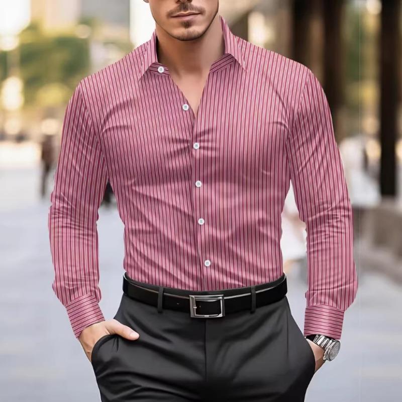Mens Loose Striped Long Sleeve Casual Non Iron Business Shirt