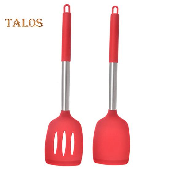2Pcs Silicone Spatula Slotted Food Grade Heat Resistant Dishwasher Safe Frying Fish Eggs Non-stick Pot Cooking Turner Cookware Utensils Kitchen