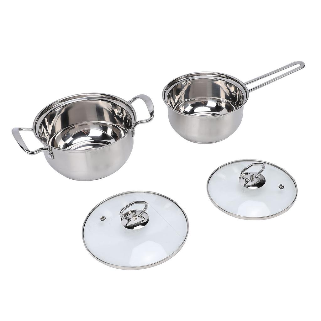 Cooking Pots Set Stainless Steel Milk Pot and Double Handle Soup Pot with Lids Easy To Clean for Kitchen