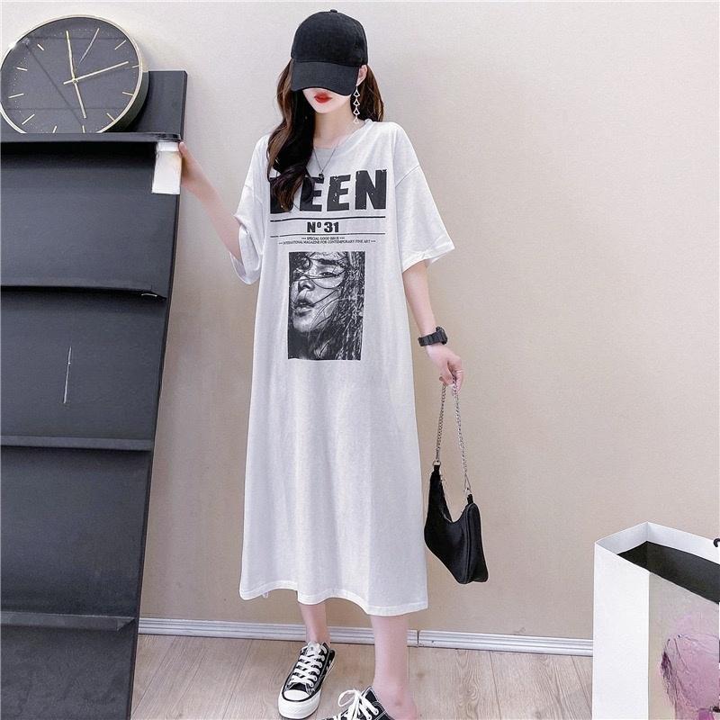 

Жіноча футболка-сукня великого розміру вільного крою з круглим вирізом та короткими рукавами, сукня в довгому розслабленому стилі, сукня для сну довжиною до коліна M білий