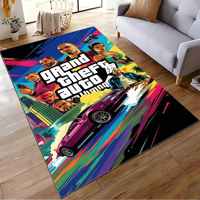 Grand Theft Auto Artwork-themed Rug Design. Non-slip Rug Suitable for Living Room and Bedroom Sofas.