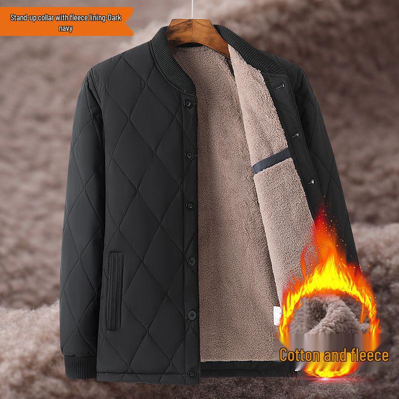 Men's Fleece-Lined Lambswool Coat - Warm, Loose-Fit Winter Jacket for Middle-Aged & Elderly