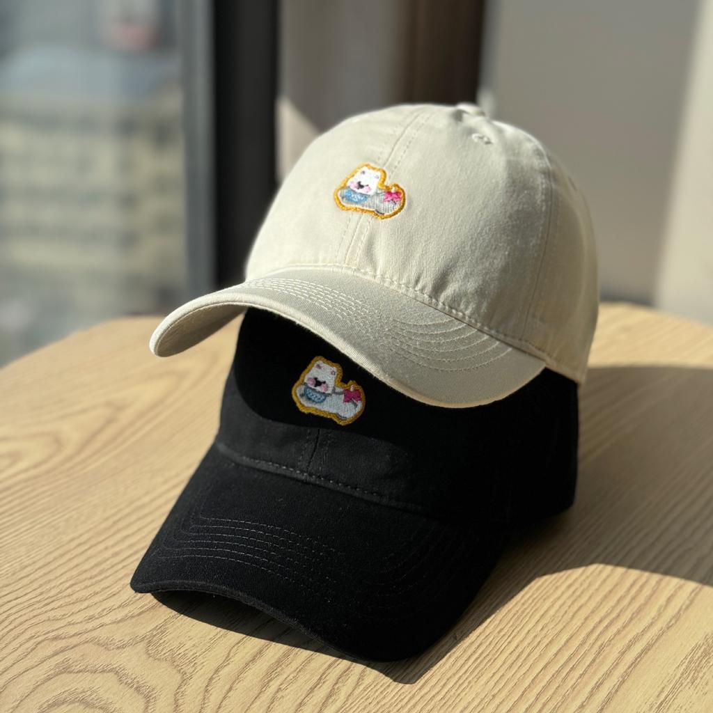 Cute Japanese-style retro puppy embroidered soft-brim baseball cap for women with large head circumference, makes the face look smaller, wide-brimmed