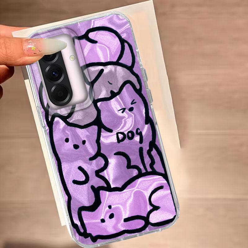 For Samsung Galaxy A56 A36 A16 A25 A35 A53 A26 S25 S24 S23 S22 Plus Ultra FE Phone Cover Cute Purple Cat For Samsung A55 TPU Bag