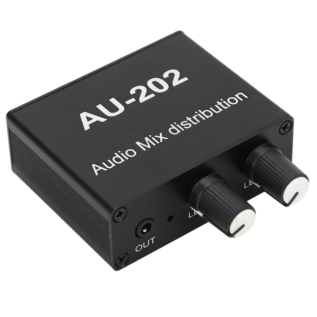 Stereo Mixer Audio Distributor 2 Input 2 Output 3.5mm Jack Plug and Play Aluminum Alloy Audio Mix Amplifier