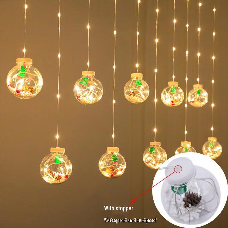 LED Christmas Wish Ball Curtain Lights - Snowman & Tree Festival Decor