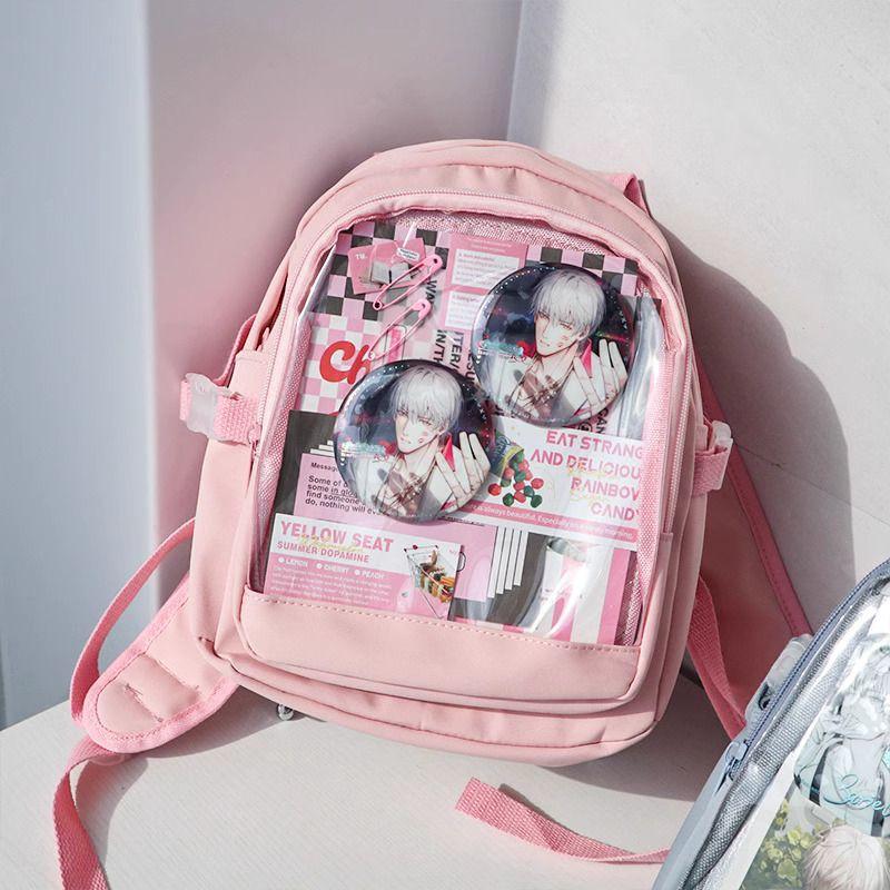 Daily Transparent Badge Y2K Ulzzang Ita Bag for Girls Harajuku Women's Beautiful Kawaii Backpack Casual Sweet Cute School Bag