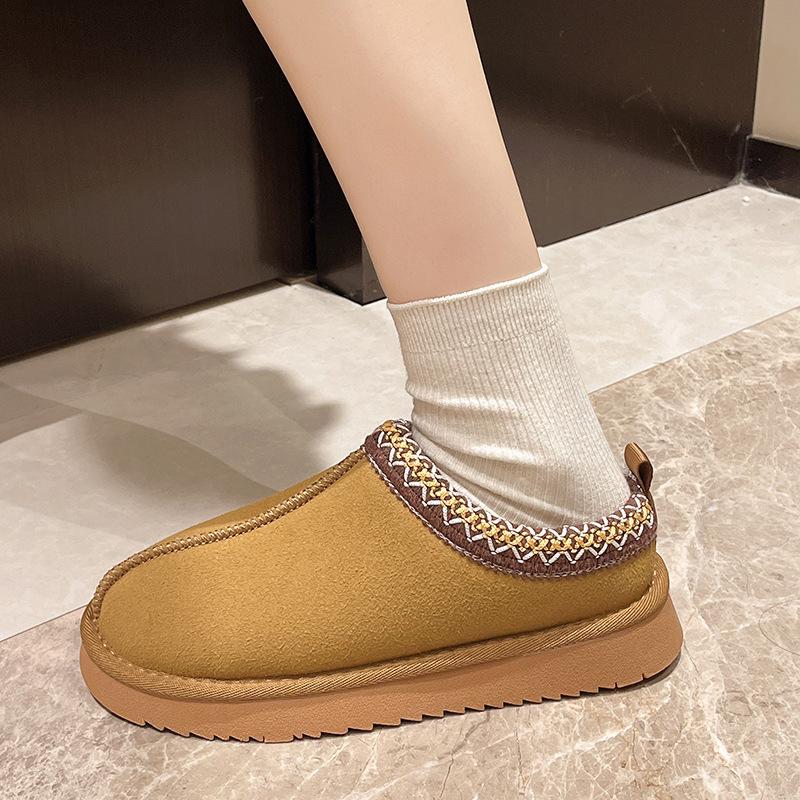 Flat-bottomed ethnic wind snow boots for women's autumn and winter new velvet thickened outer wear casual cotton slippers