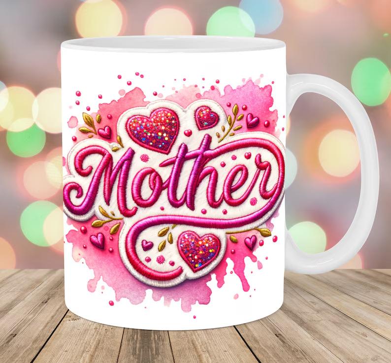 3D Embroidery Flower Embroidered Ceramic Coffee Mug Tea Cup Mom Mum Mother