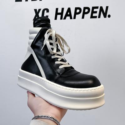 American Inverted Triangle Black and White High-top Board Shoes Men's Trendy High Street Sneakers Platform Martin Boots 98799-A