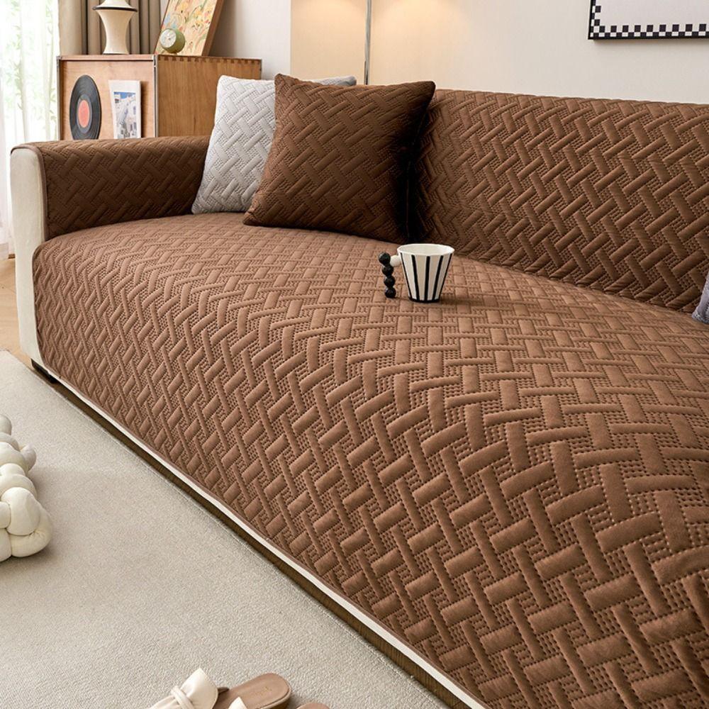 Stretch Fabric Dutch Velvet Sofa Cover Striped Pattern Dustproof Sofa Cover Bedroom