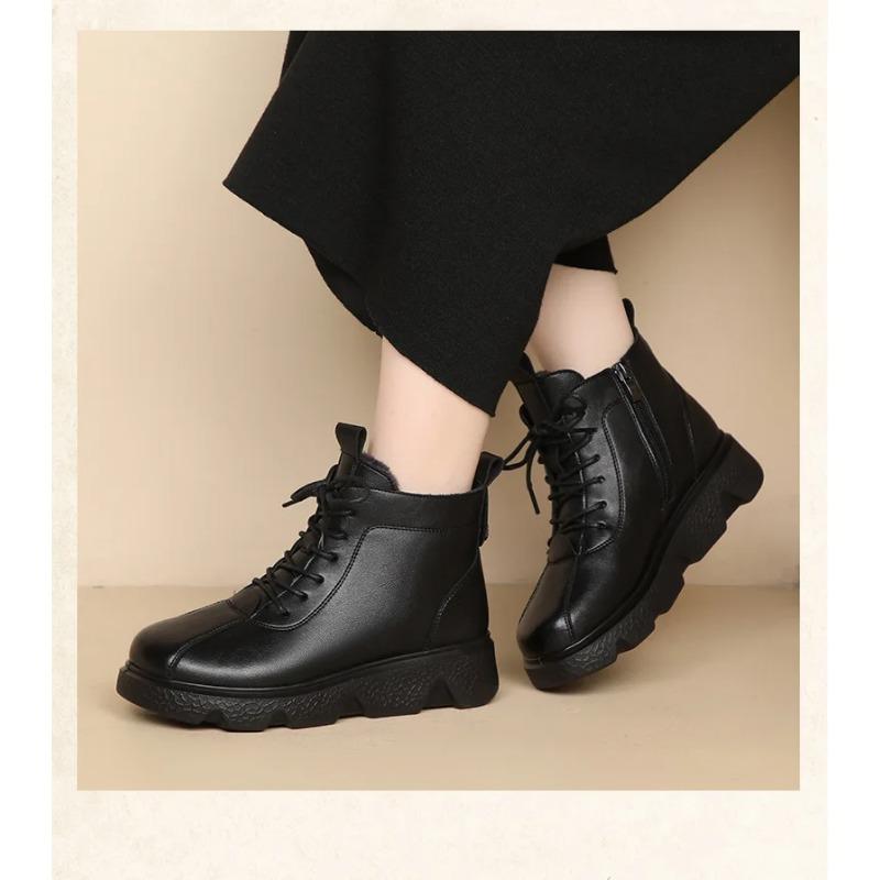 Women Boot Winter 2024 Women Genuine Leather Ankle Boots Female Round Toe Solid Colors Warm Fur Winter Boots for Women Boots