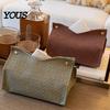 PU Leather Storage Organizer Tissue Box Holder, with Snap Design, Portable Foldable Decorative Balcony Napkin Facial Paper Dispenser, for Office Desk