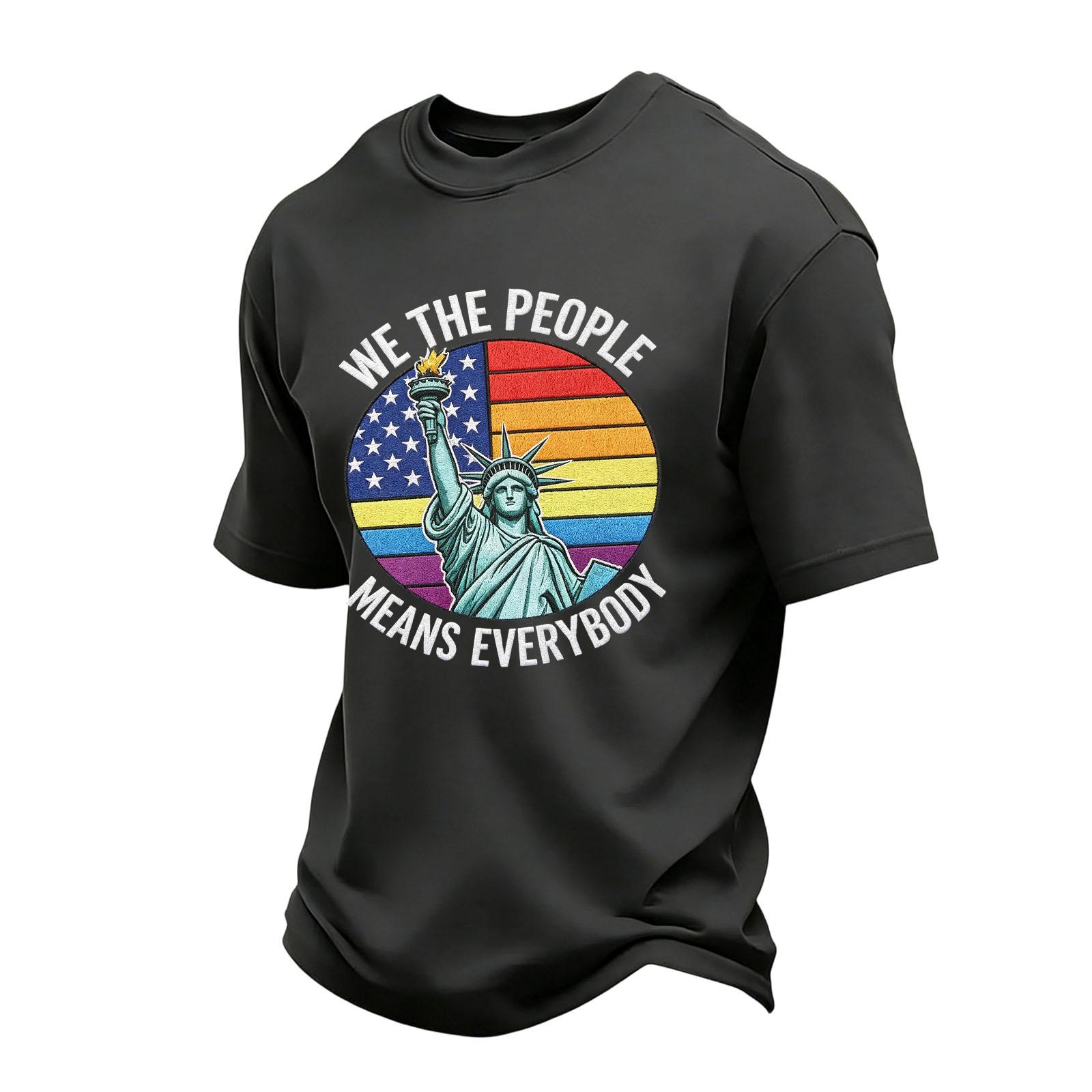 Men s Casual Short Sleeve Crew Neck T-Shirt Independence Day Graphic Print We The People Means Everybody Cotton Blend Top S