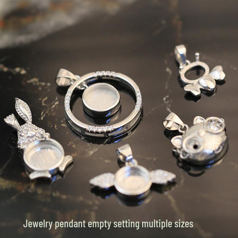 

Copper Silver Pendant with Freeform Amber Turquoise Inlay - Unisex Necklace Setting