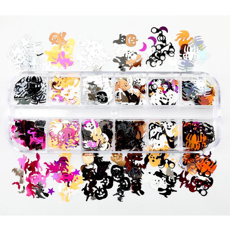 1 Box Halloween Ghost Pumpkin Shape Holographic Festival Glitter Sequins For Diy Making Art Craft Nail Decoration Accessories