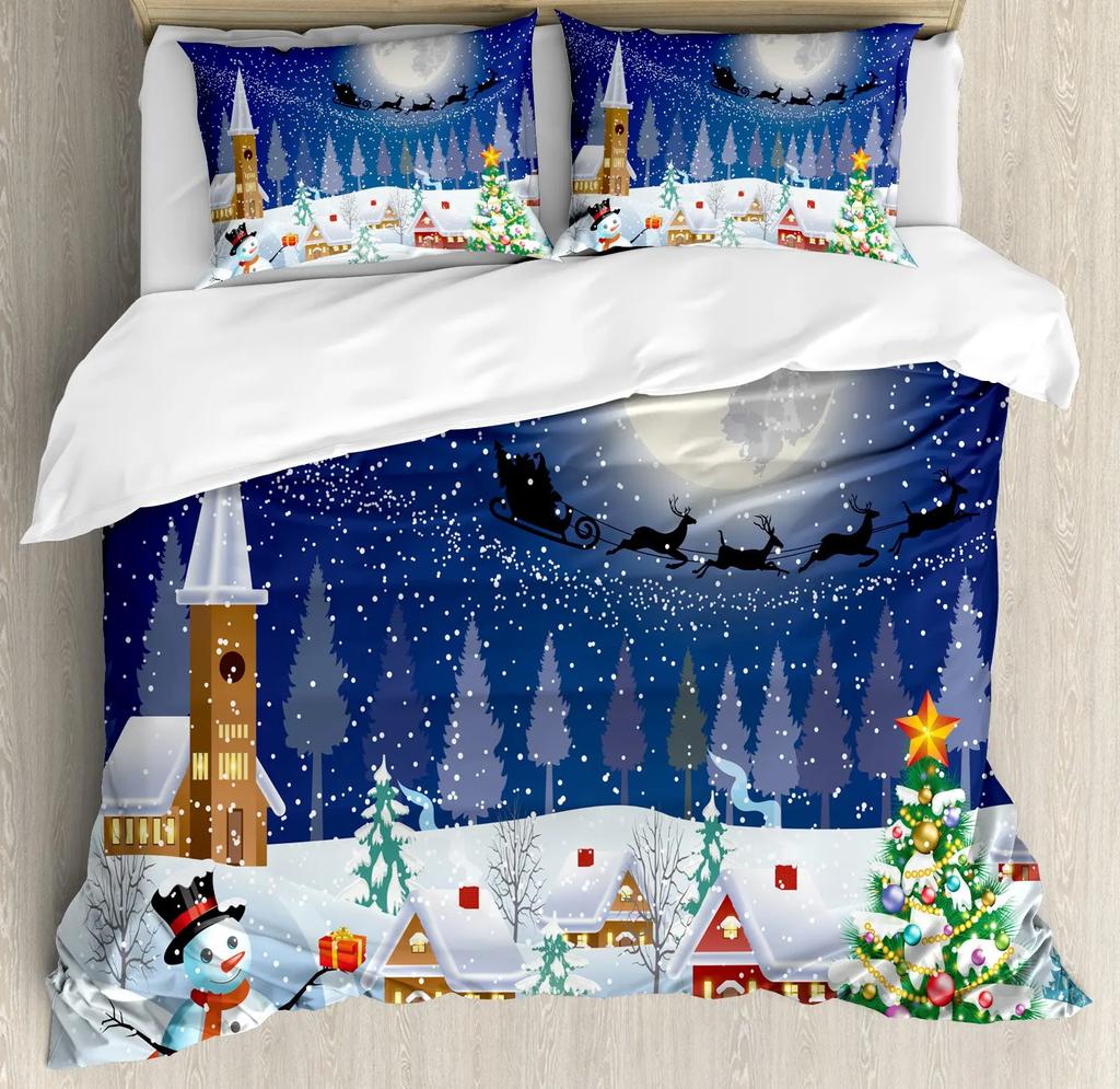 Kerst Dekbedovertrek Queen King Gouden Kerstboom Blauw Wit Beddengoed Set Warme Kerstcadeaus Kamer Decoratie Kinderen Kids