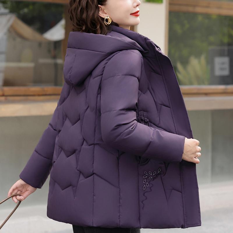 Plus Size Middle Age Women Winter Coats Hooded Elegant Thick Warm Embroidery Parkas Female Jackets