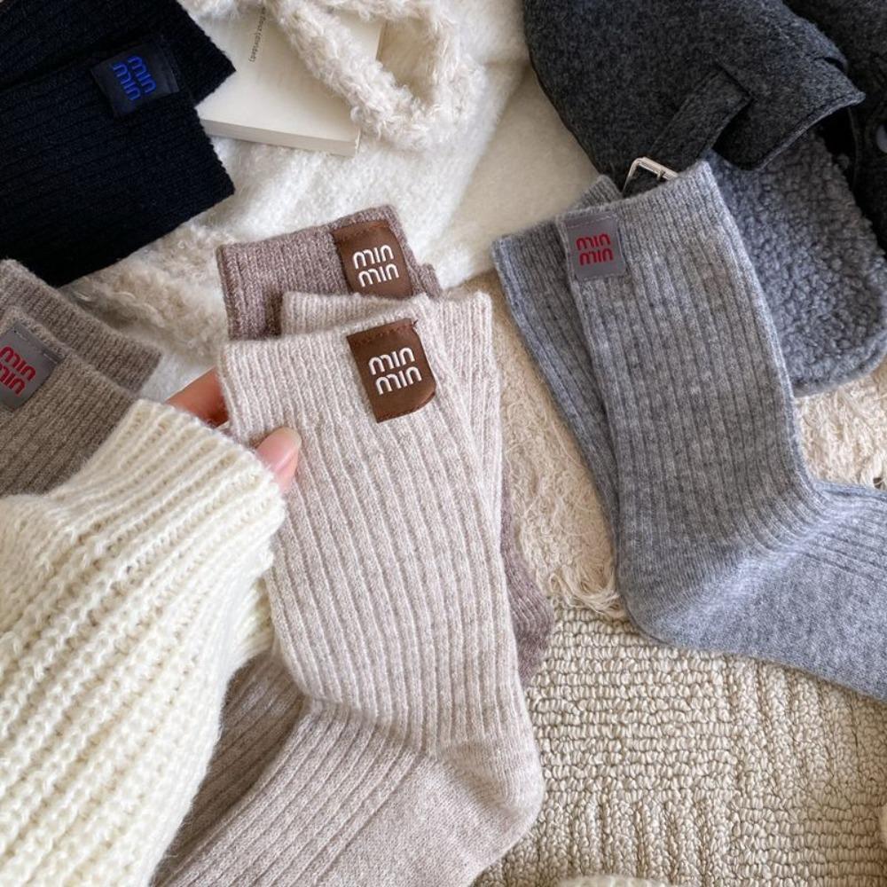 Thicken Middle Tube Socks Heel Label Women's Socks Fashion Winter Socks