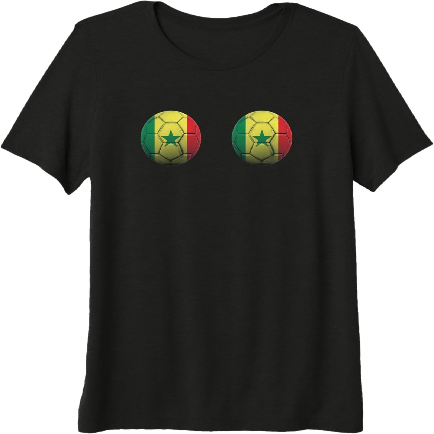 Womens Senegal Soccer Shirt Senegalese Flag Boobs Soccer Balls Premium T-Shirt S