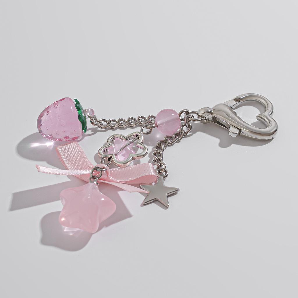 2025 Y2k Cute Keychain Flower Star Love Bow Strawberry Pendant Acrylic Key Chain Student Women Bag Backpack Keychain Accessories