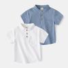 Boys' Summer Short-sleeved V-neck Shirt Middle and Small Children Solid Color Casual Tops