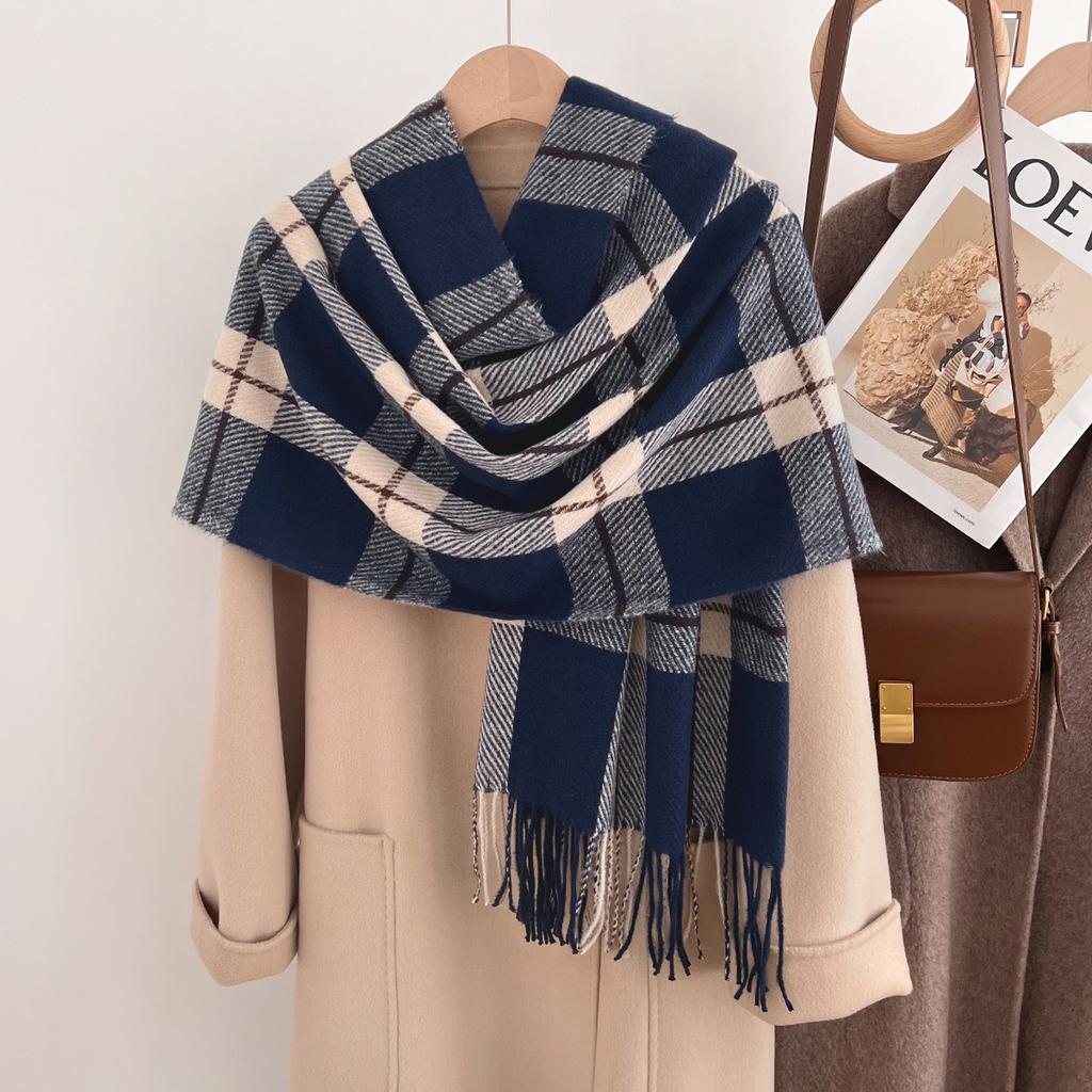 New Imitation Cashmere Plaid Scarf Female Winter Student Versatile Male Warm Couple High-end Scarf Birthday Gift